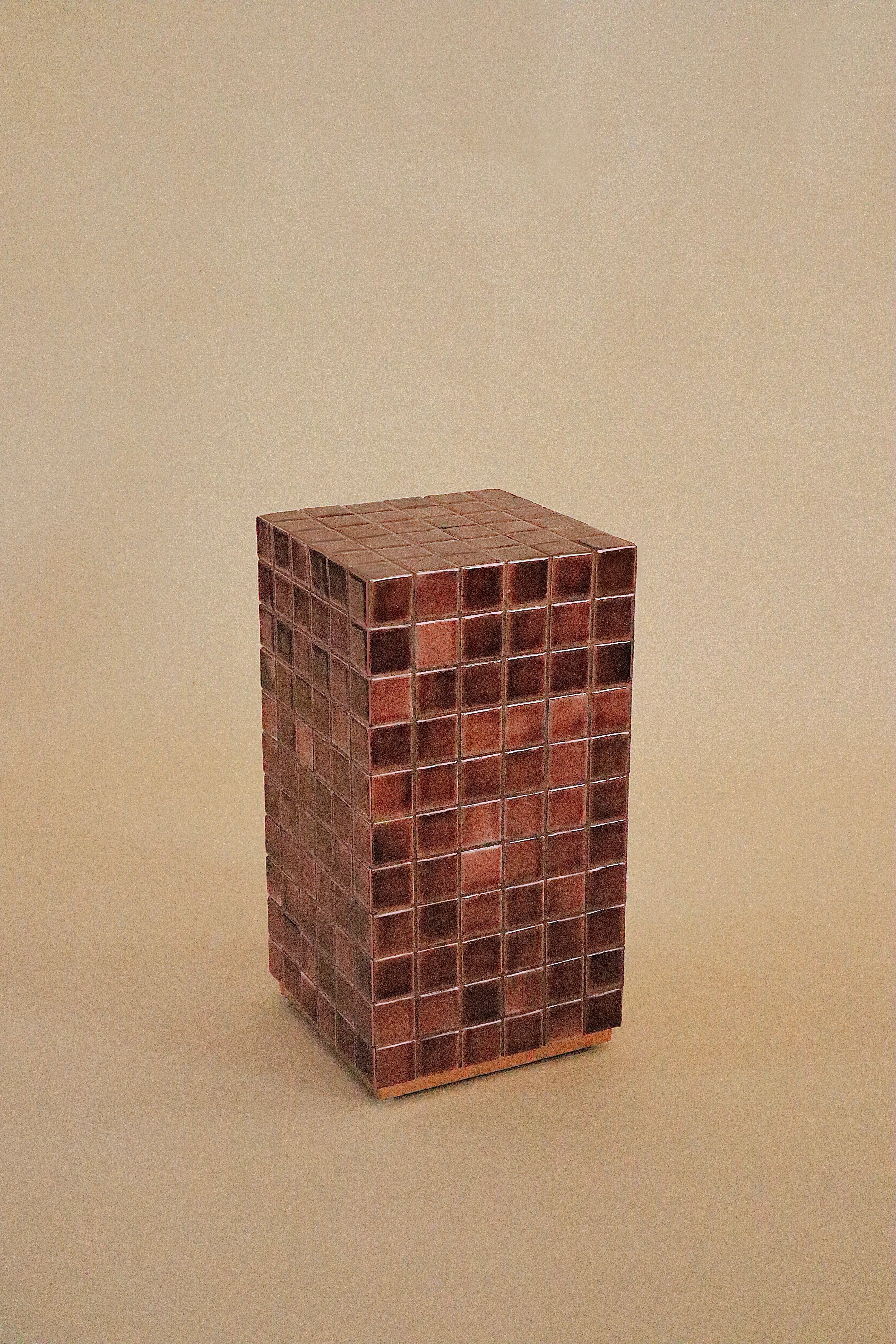 Blockette Side Table - 12’’ x 12’’ x H 24” / Tile, Wood, Steel Skirting - Side Table
