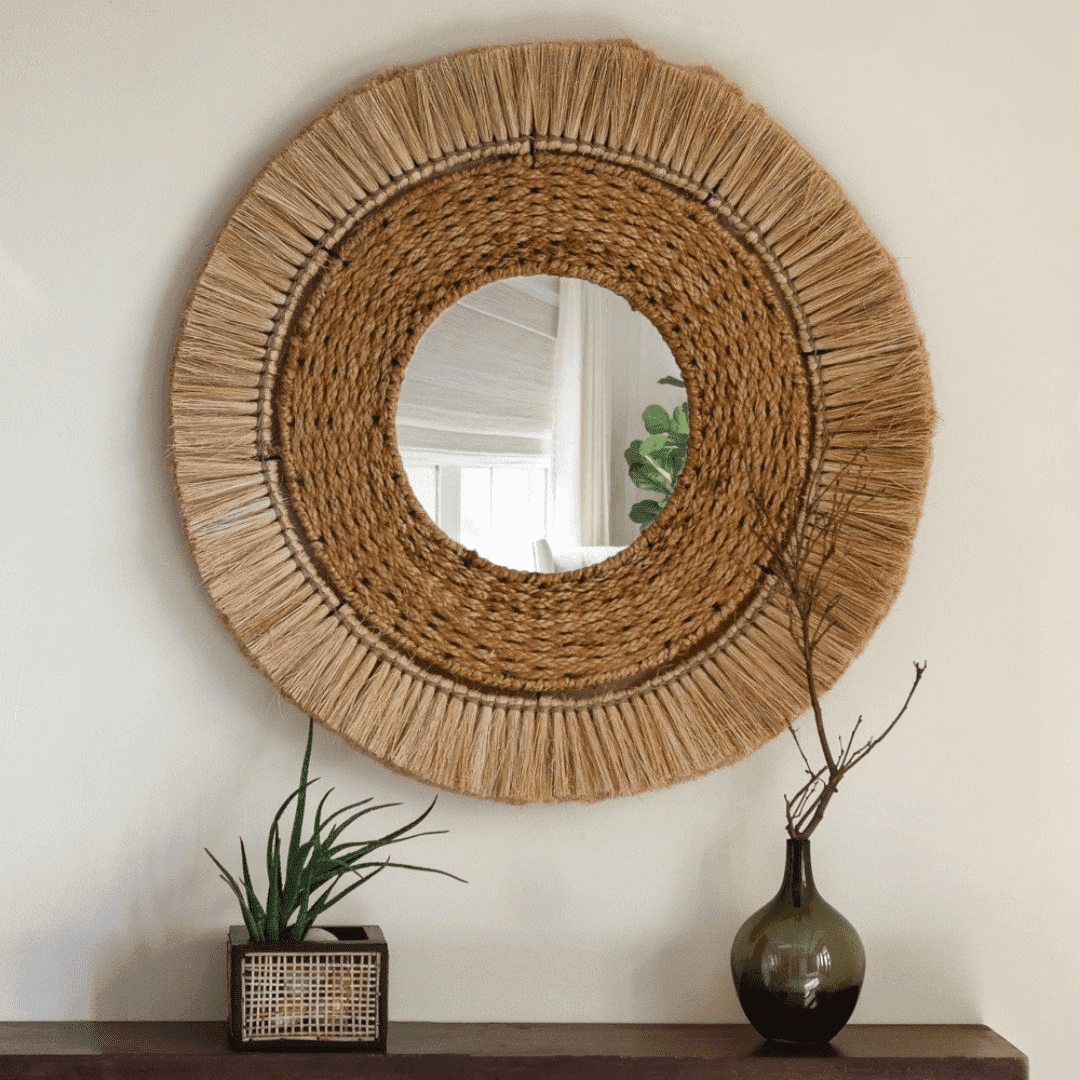 Boheme Jute Moonjh Grass Mirror - Natural / Moonjh grass, jute, mirror and plywood / D: 30’’ W: 1’’ - Decor