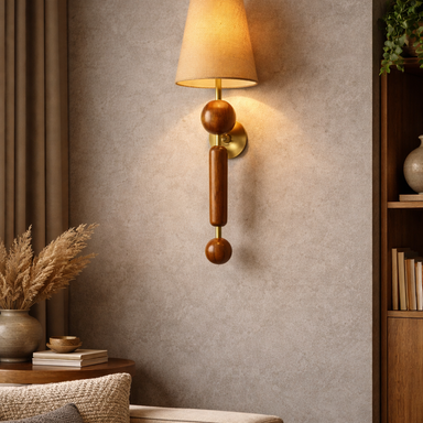 Brass Wood Harmony Wall Sconce - natural / 6 inches, Width - 9 inches, Height: 16inches / Brass, Wood, Jute - Lighting