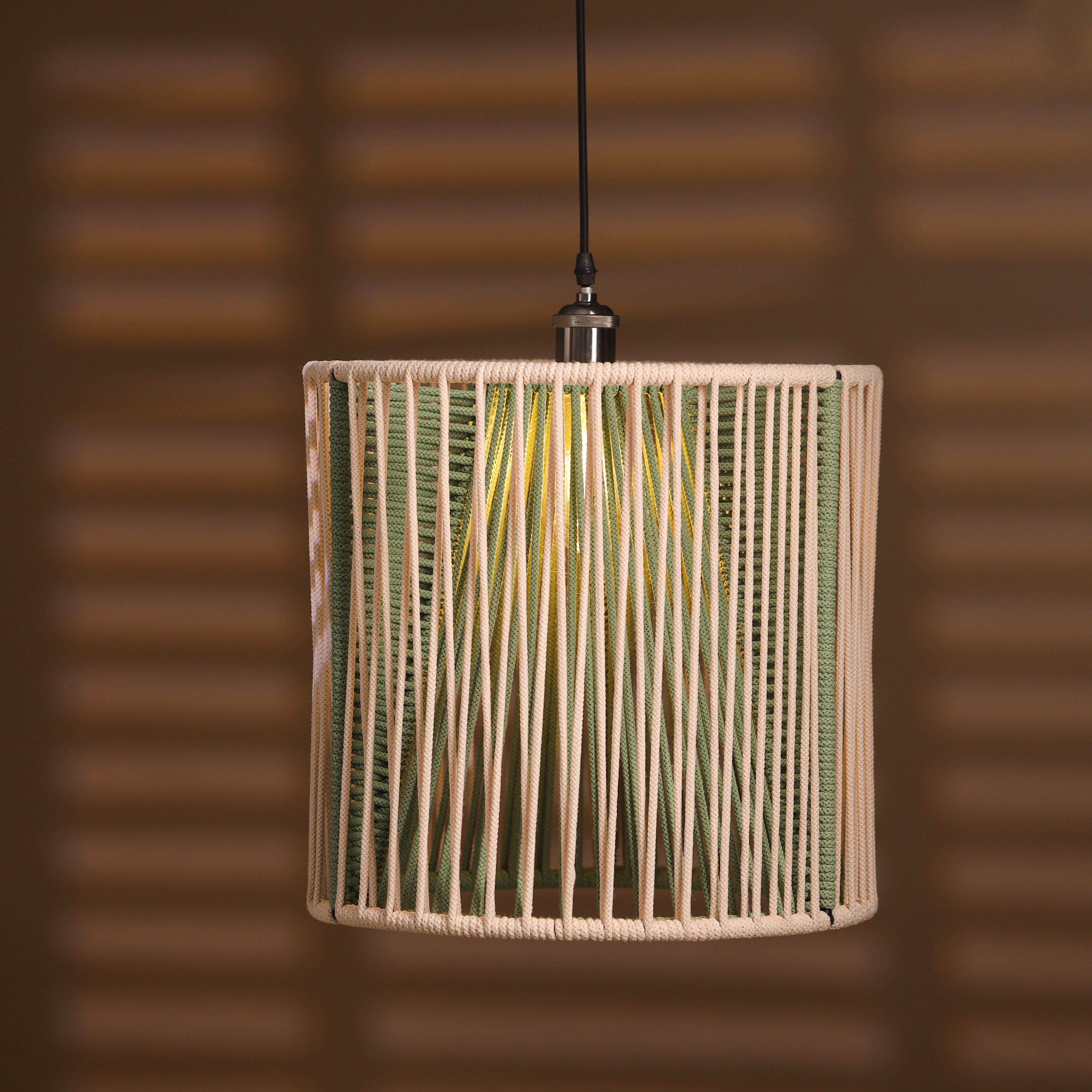 Breeze Barrel Pendant Lamp – lit ambience shot