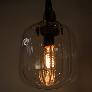 Brewer Ribbed Glass Light - Black / Mild Steel, Wood and Fluted Glass - Lighting