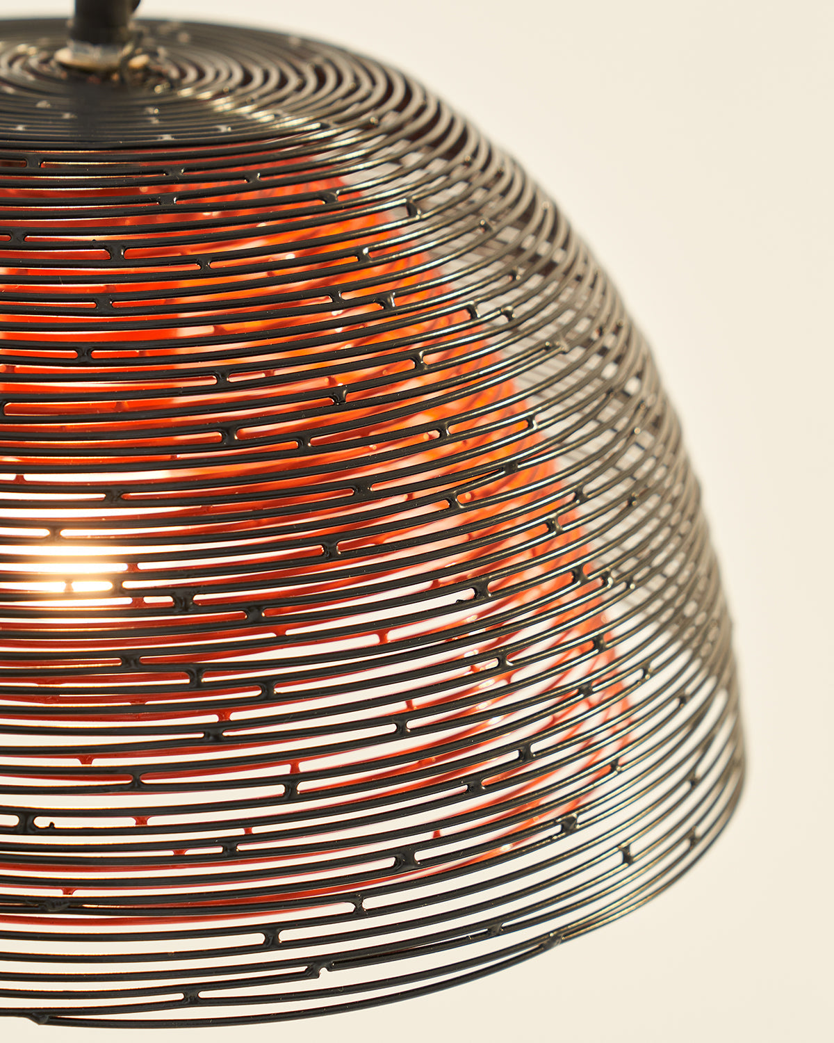 Caged Pendant Light - Black & tangerine / Metal / 30L X 30W X 18H In Cms - Lighting
