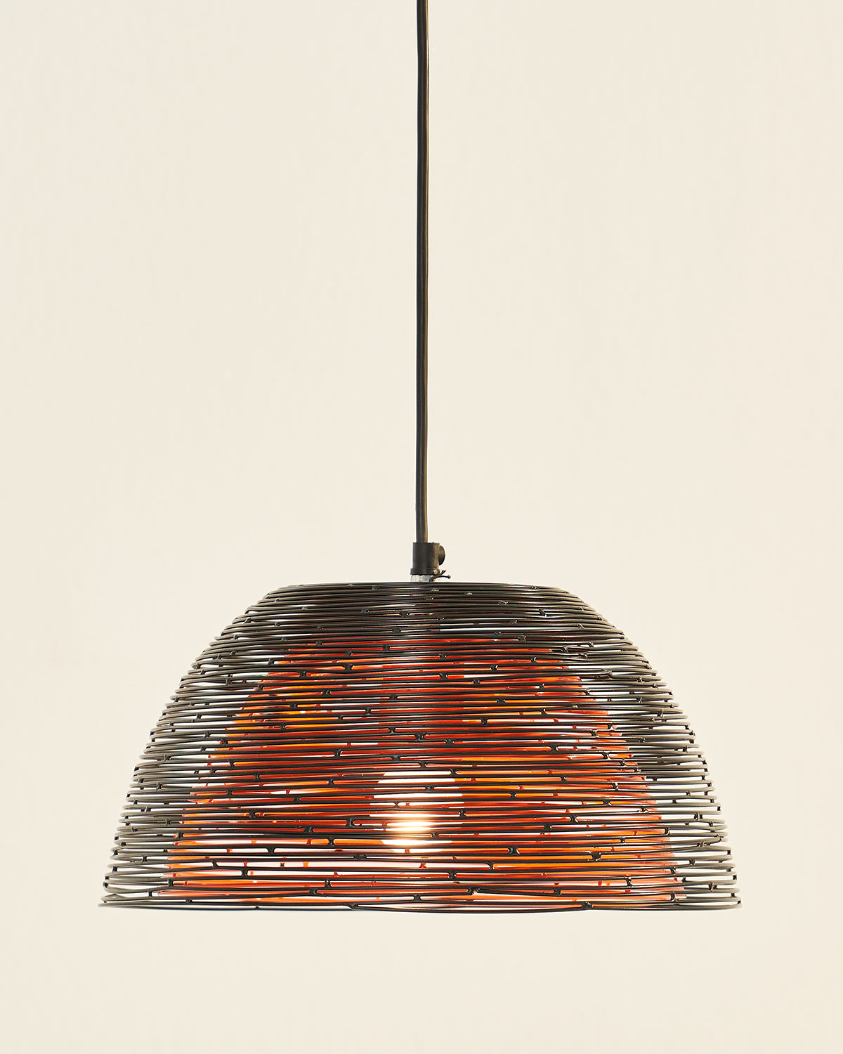 Caged Pendant Light - Black & tangerine / Metal / 30L X 30W X 18H In Cms - Lighting