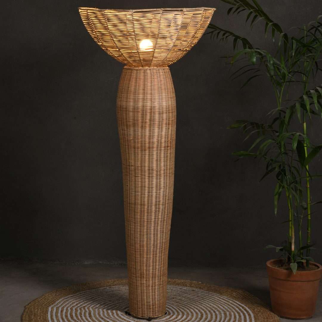 Calendula Floor Lamp - Natural / Cane and iron / D: 24’’ H: 58’’ - Lighting