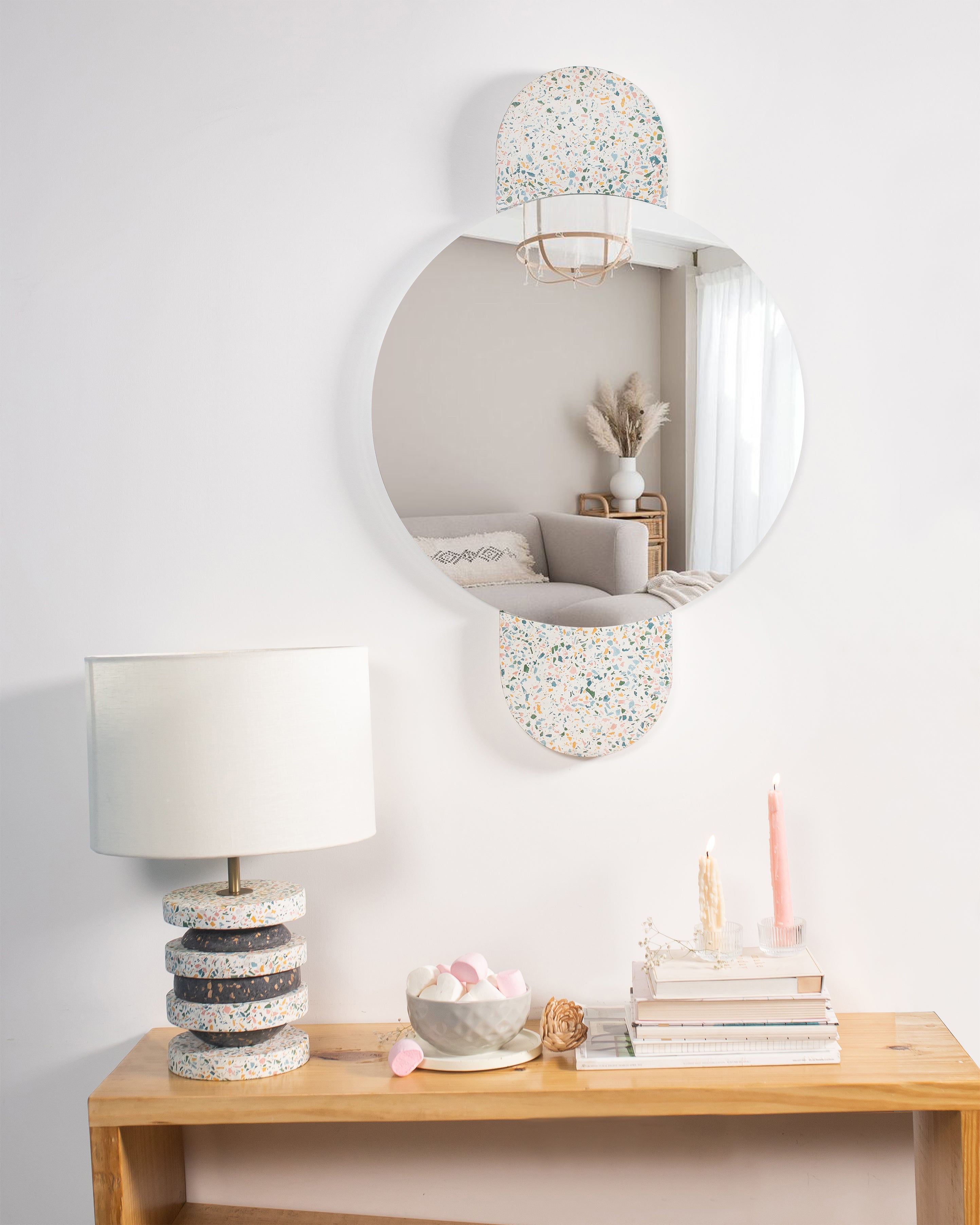 Candy Mirror - Terrazzo Classic Mix Chips on White Base / L: 50.0cm x B: 80.0cm x H: 2.4cm / Terrazzo - Stone chips