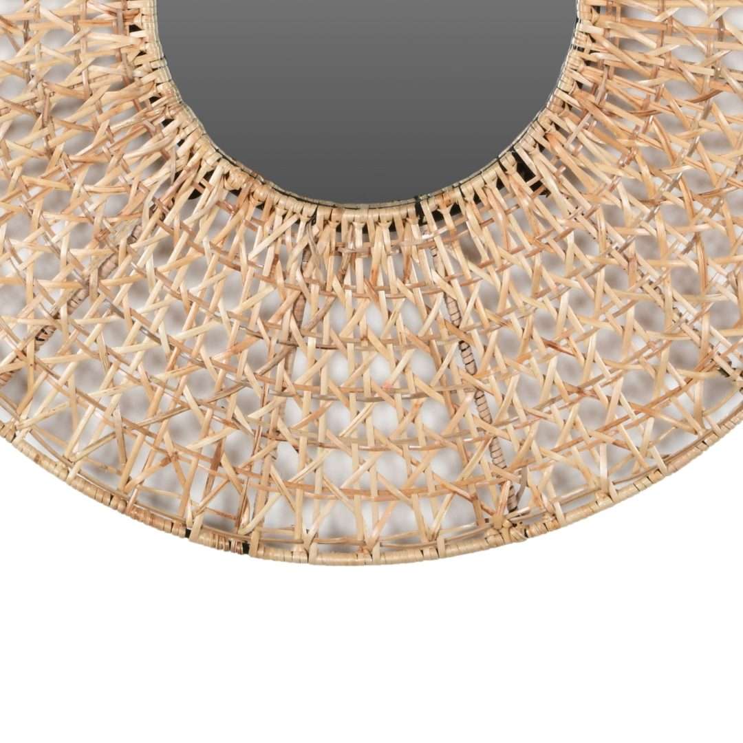 Cane Round Wall Mirror - Neutral / Cane, metal and mirror / D: 24.5’’ - Decor
