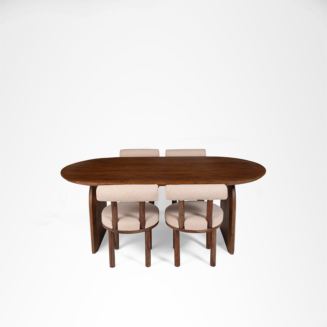 Celeste Dining Table No. 14 Set Of 4 - Chair- W: 20’’ D: 22’’ H: 31’’ SH: 18’’ Table- L: 67’’ B 36’’ H: 30’’ / Walnut