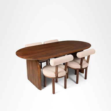 Celeste Dining Table No. 14 Set Of 4 - Chair- W: 20’’ D: 22’’ H: 31’’ SH: 18’’ Table- L: 67’’ B 36’’ H: 30’’ / Walnut