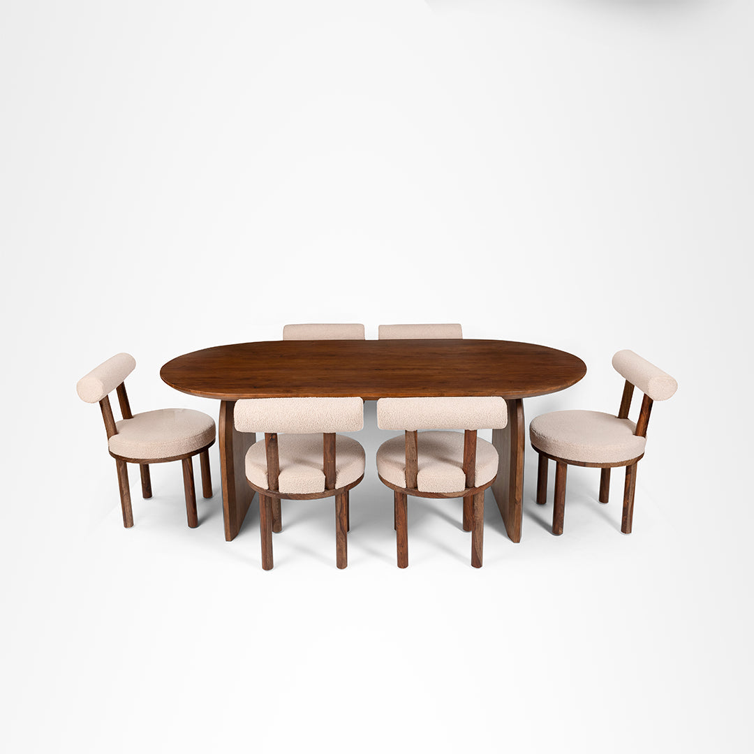 Celeste Dining Table No. 14 Set Of 6 - Chair- W: 20’’ D: 22’’ H: 31’’ SH: 18’’ Table- L: 67’’ B 36’’ H: 30’’ / Walnut