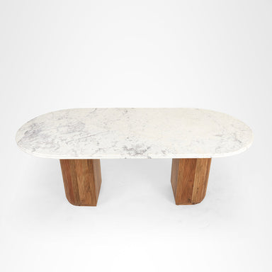 Celeste Marble Dining Table No. 7 - L:78’’ x W:36’’ x H:30’’ / Natural & White / Acacia Wood & Marble - Furniture