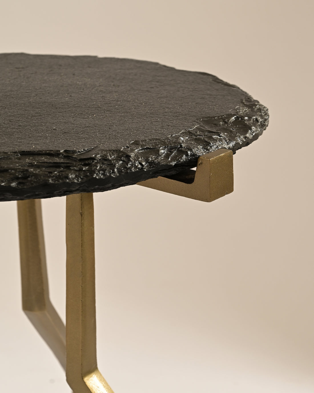 Charred Drink Table - Antique Brass / Stone & Aluminium / 40L X 40W X 58H In Cms - Furniture