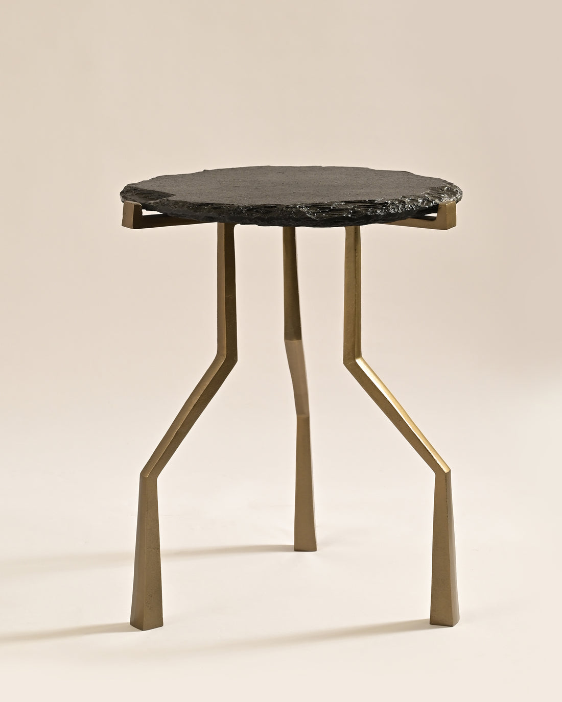 Charred Drink Table - Antique Brass / Stone & Aluminium / 40L X 40W X 58H In Cms - Furniture