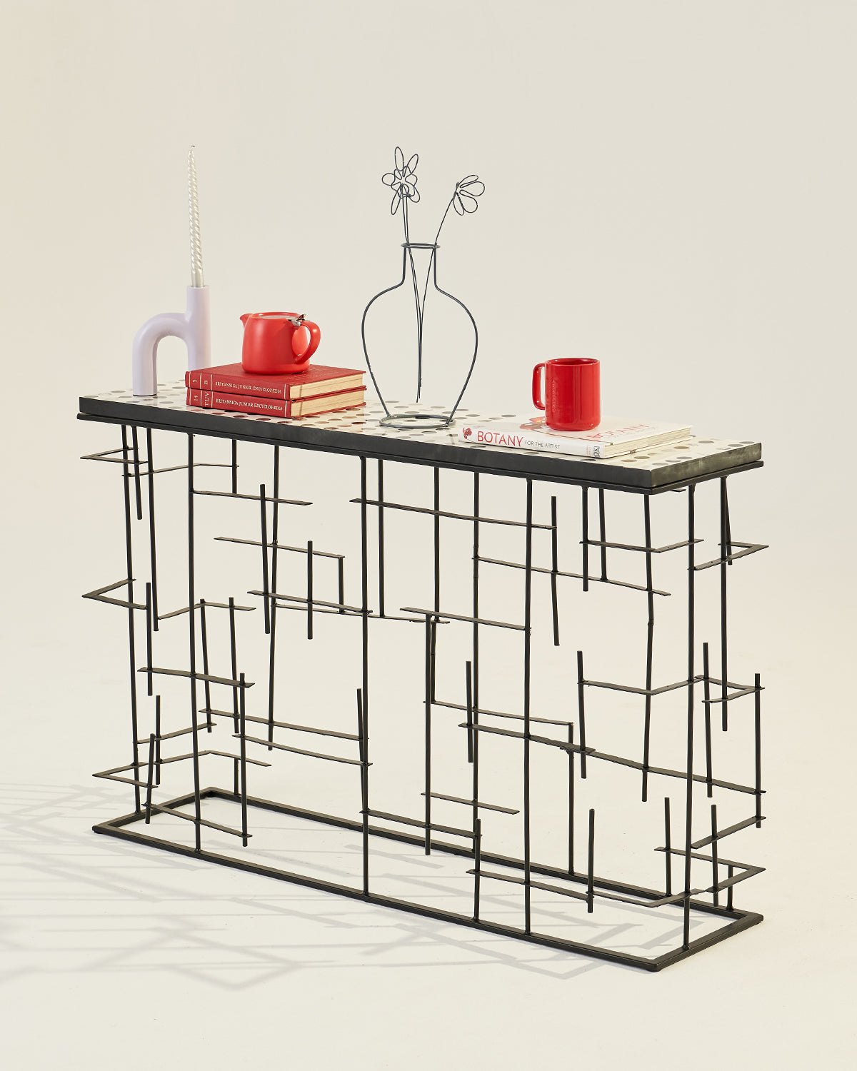 Checkerboard Console - White & Black / Metal & Resin / 121L X 32W X 76H In Cms - Indoor Furniture