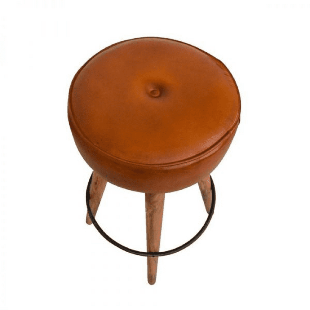 Cheryl Leather Bar Stool - Brown / Leather and Wood / L:48 x D:48 x H:70 in cm - Indoor Furniture