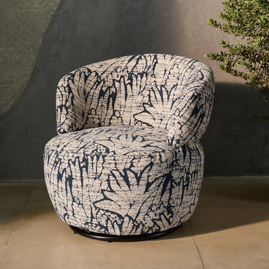 Chihiro Swivel Lounge Chair - Wood and Upholstery / CM:- L:- 71 x W:- 69 x H:- 73 - Indoor Furniture