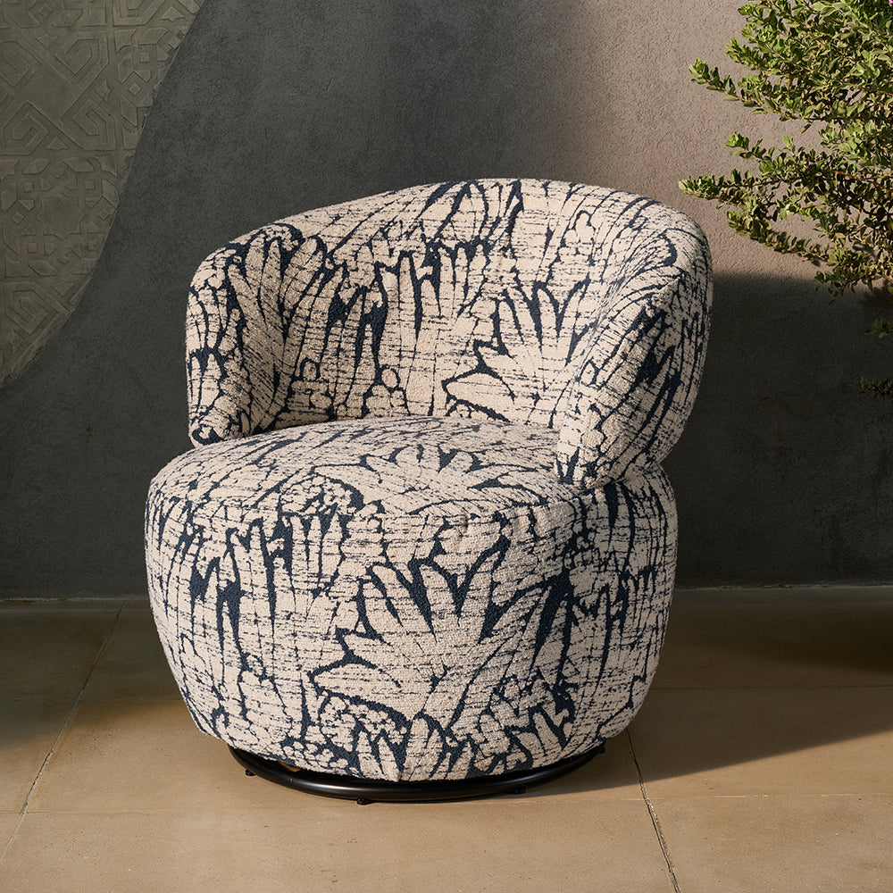 Chihiro Swivel Lounge Chair - Wood and Upholstery / CM:- L:- 71 x W:- 69 x H:- 73 - Indoor Furniture