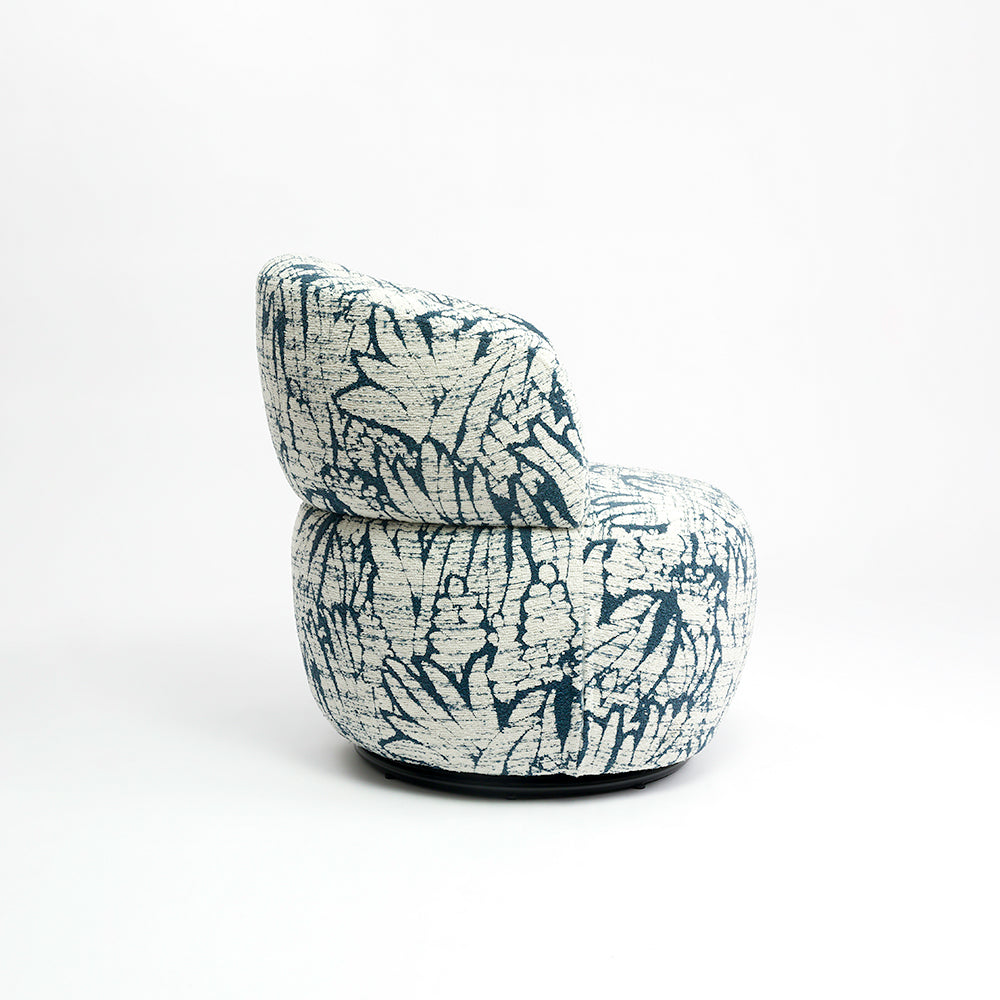 Chihiro Swivel Lounge Chair - Wood and Upholstery / CM:- L:- 71 x W:- 69 x H:- 73 - Indoor Furniture