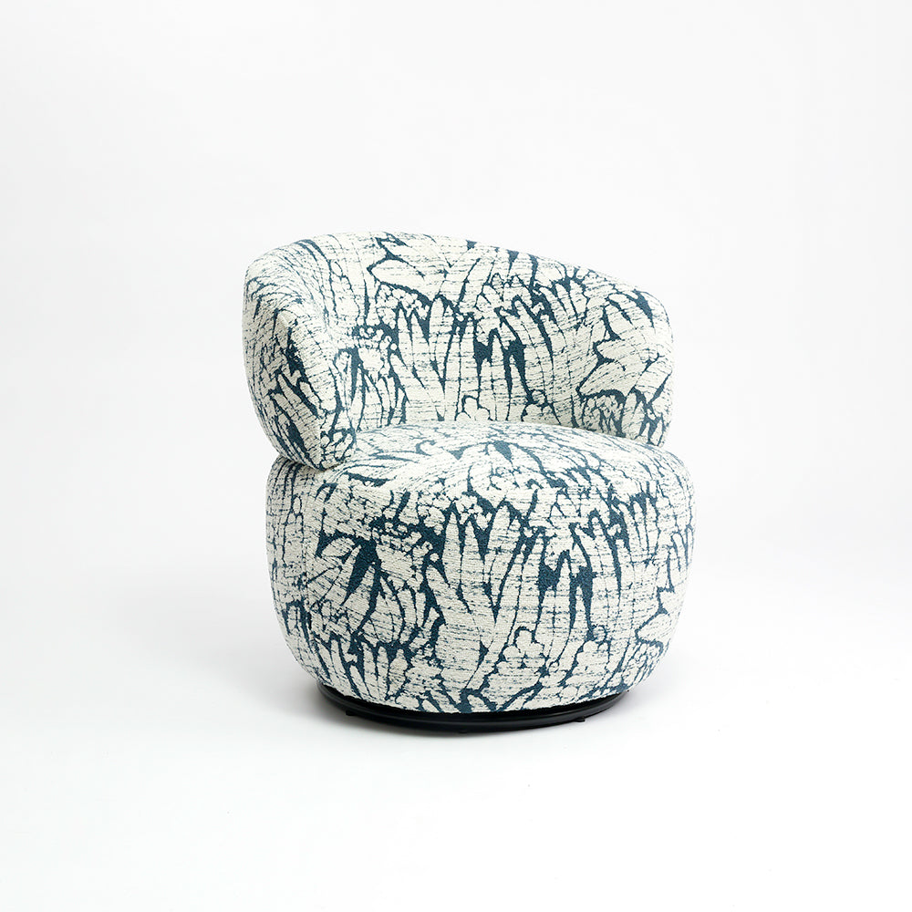 Chihiro Swivel Lounge Chair - Wood and Upholstery / CM:- L:- 71 x W:- 69 x H:- 73 - Indoor Furniture