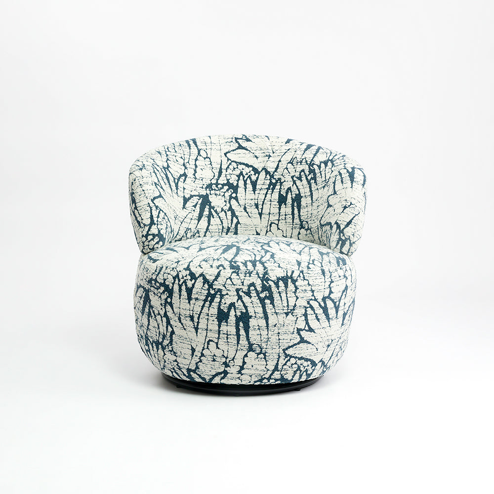 Chihiro Swivel Lounge Chair - Wood and Upholstery / CM:- L:- 71 x W:- 69 x H:- 73 - Indoor Furniture