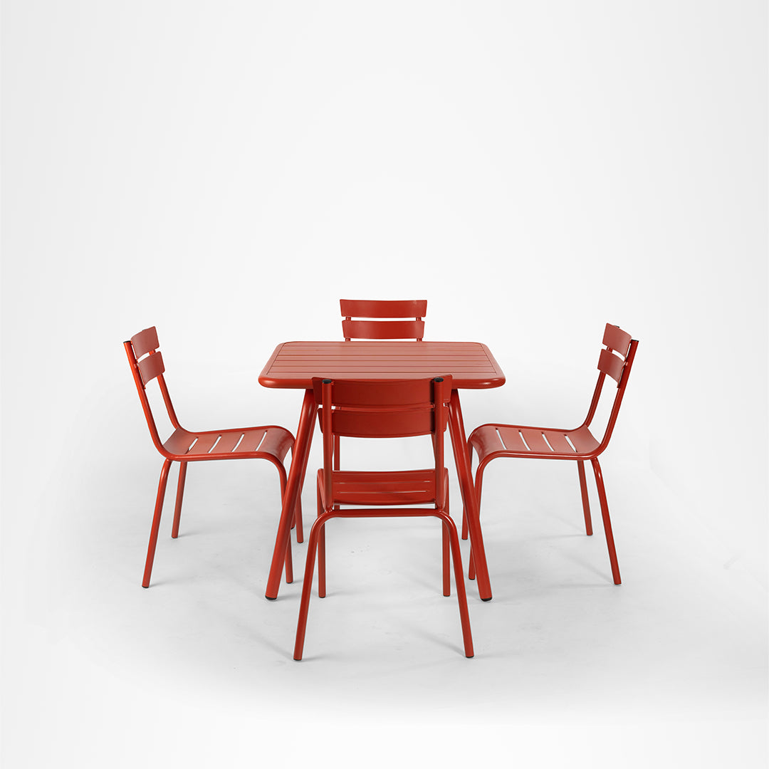 Cider Patio Set 4 Seater - Cider Red / Aluminium / W: 20’’ D: 20’’ H: 33’’ SH:18’’ Table- L: 31’’ B 31’’ H: 30’’ Chair