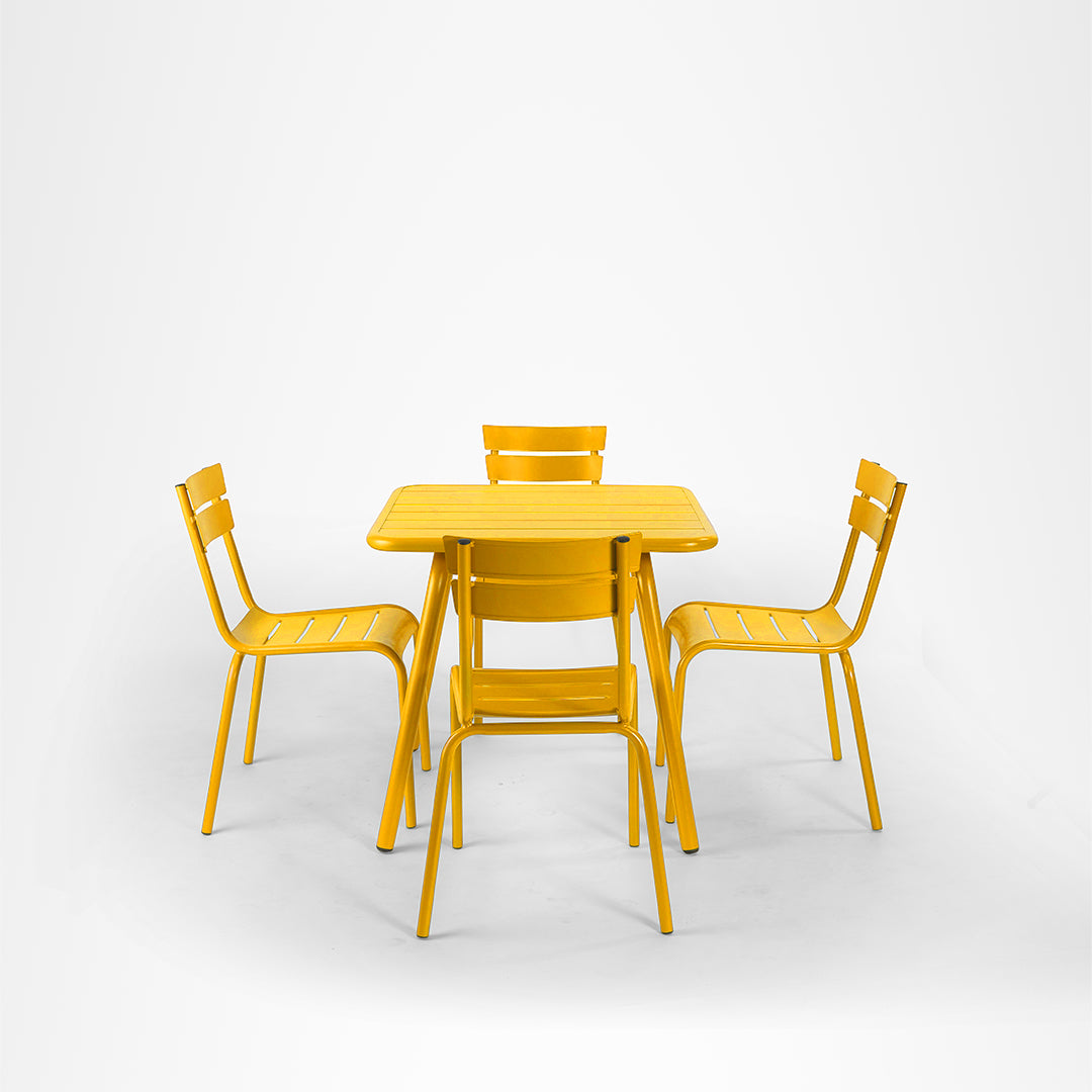 Cider Patio Set 4 Seater - Cider Yellow / Aluminium / W: 20’’ D: 20’’ H: 33’’ SH:18’’ Table- L: 31’’ B 31’’ H: 30’’
