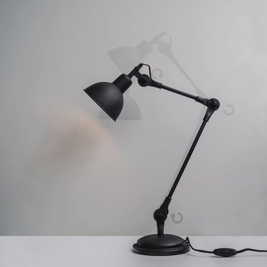 Coal Black Swing-Arm Industrial Desk Lamp With Frosted Glass Cover