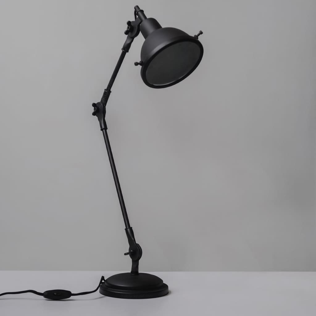 Coal Black Swing-Arm Industrial Desk Lamp With Frosted Glass Cover