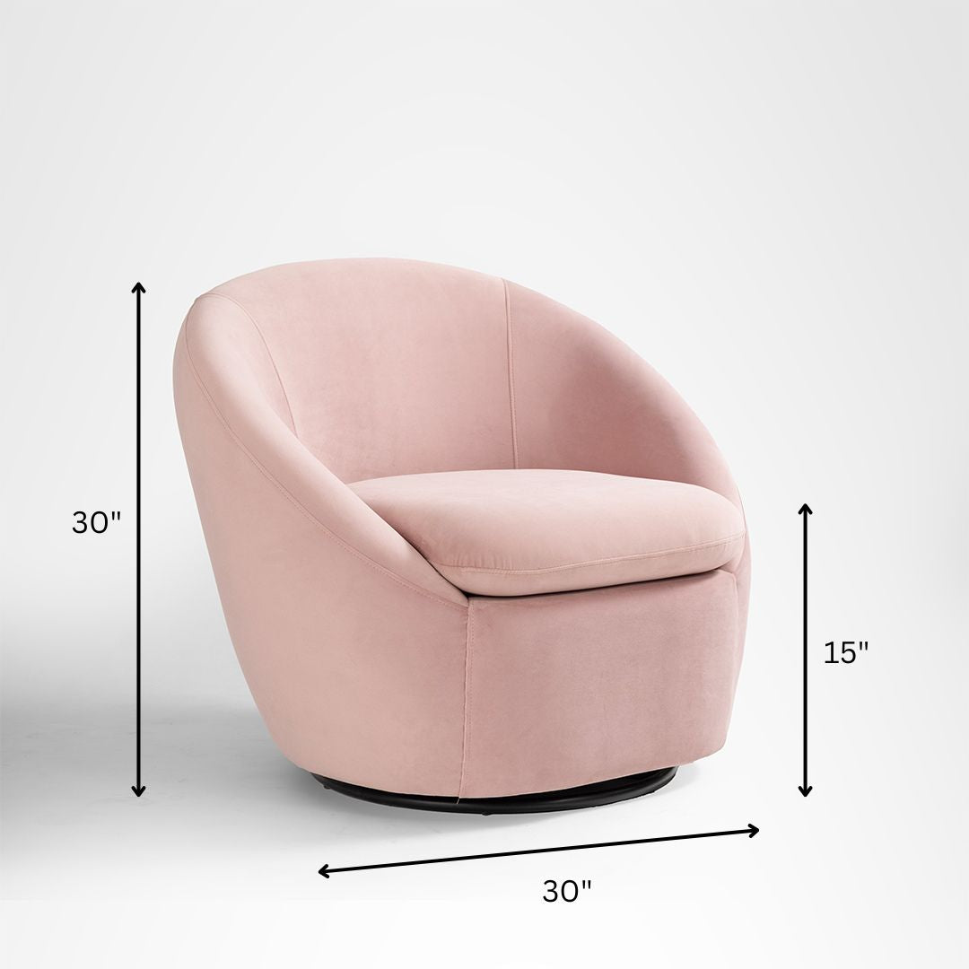 Cocoon Swivel Chair - Pastel Pink / Cotton Fabric Upholstery / L:30 x H:30 x SH:15 In inches - Indoor Furniture