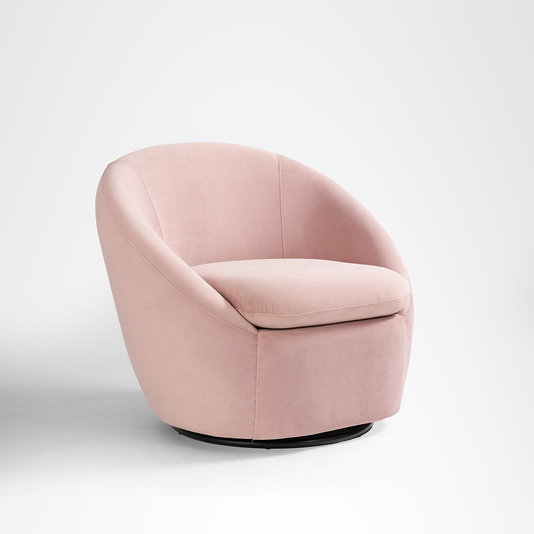 Cocoon Swivel Chair - Pastel Pink / Cotton Fabric Upholstery / L:30 x H:30 x SH:15 In inches - Indoor Furniture