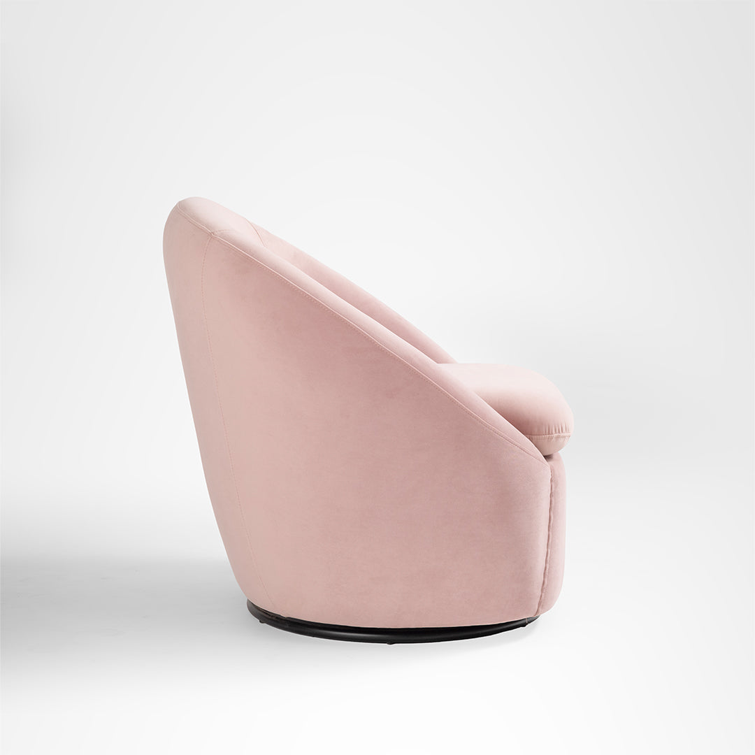 Cocoon Swivel Chair - Pastel Pink / Cotton Fabric Upholstery / L:30 x H:30 x SH:15 In inches - Indoor Furniture