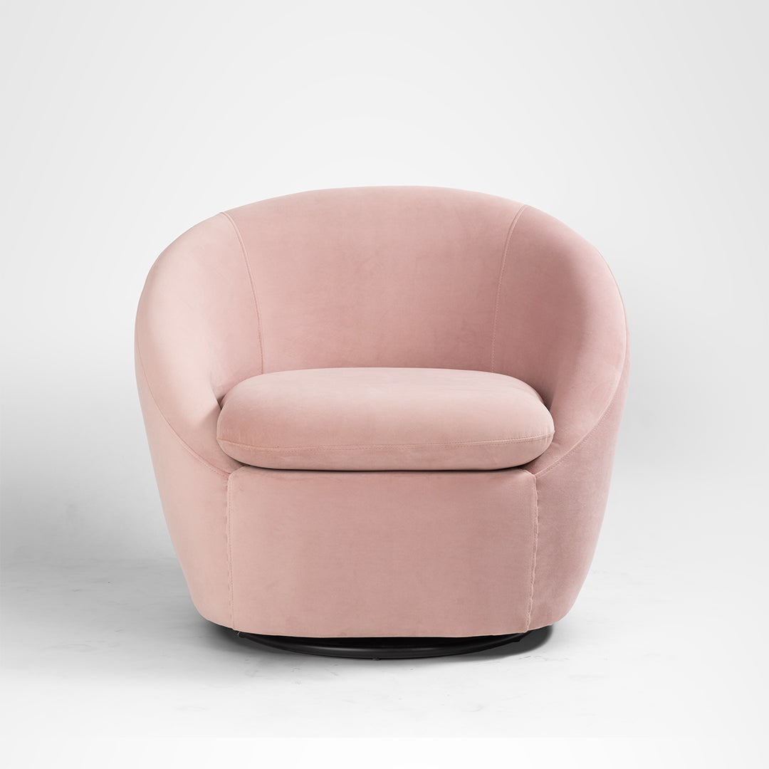 Cocoon Swivel Chair - Pastel Pink / Cotton Fabric Upholstery / L:30 x H:30 x SH:15 In inches - Indoor Furniture