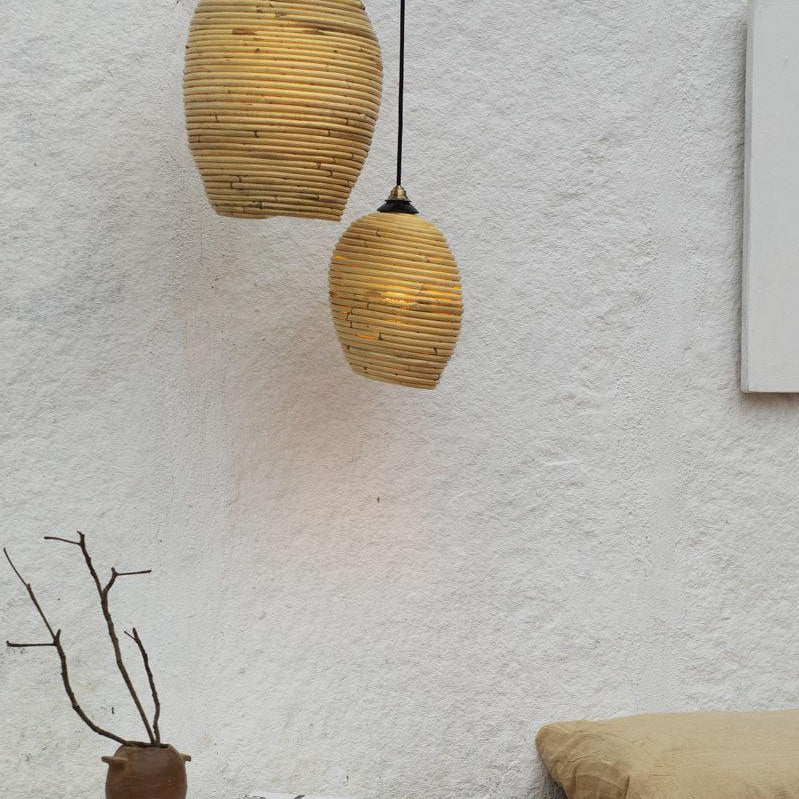 Cocoon White Cane Pendant Light