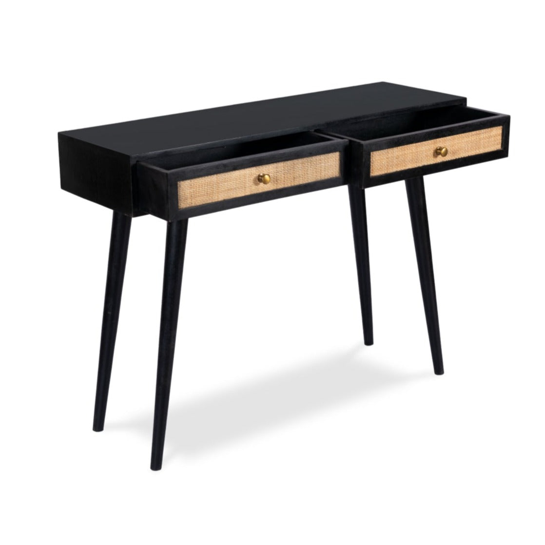Cotswold Rattan Black Console Table - Black / Wood and Cane / L:110 x D:35 x H:82 in cm - Indoor Furniture
