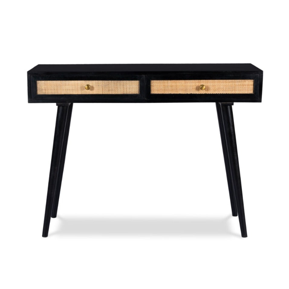 Cotswold Rattan Black Console Table - Black / Wood and Cane / L:110 x D:35 x H:82 in cm - Indoor Furniture