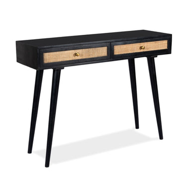 Cotswold Rattan Black Console Table - Black / Wood and Cane / L:110 x D:35 x H:82 in cm - Indoor Furniture