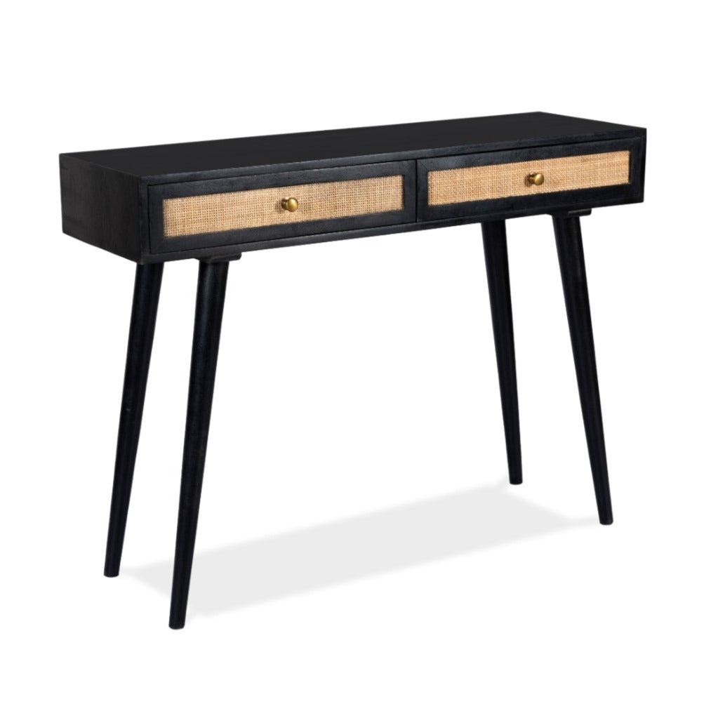 Cotswold Rattan Black Console Table - Black / Wood and Cane / L:110 x D:35 x H:82 in cm - Indoor Furniture