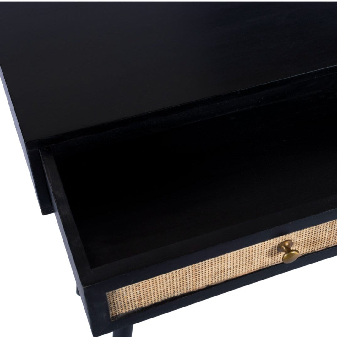 Cotswold Rattan Black Console Table - Black / Wood and Cane / L:110 x D:35 x H:82 in cm - Indoor Furniture