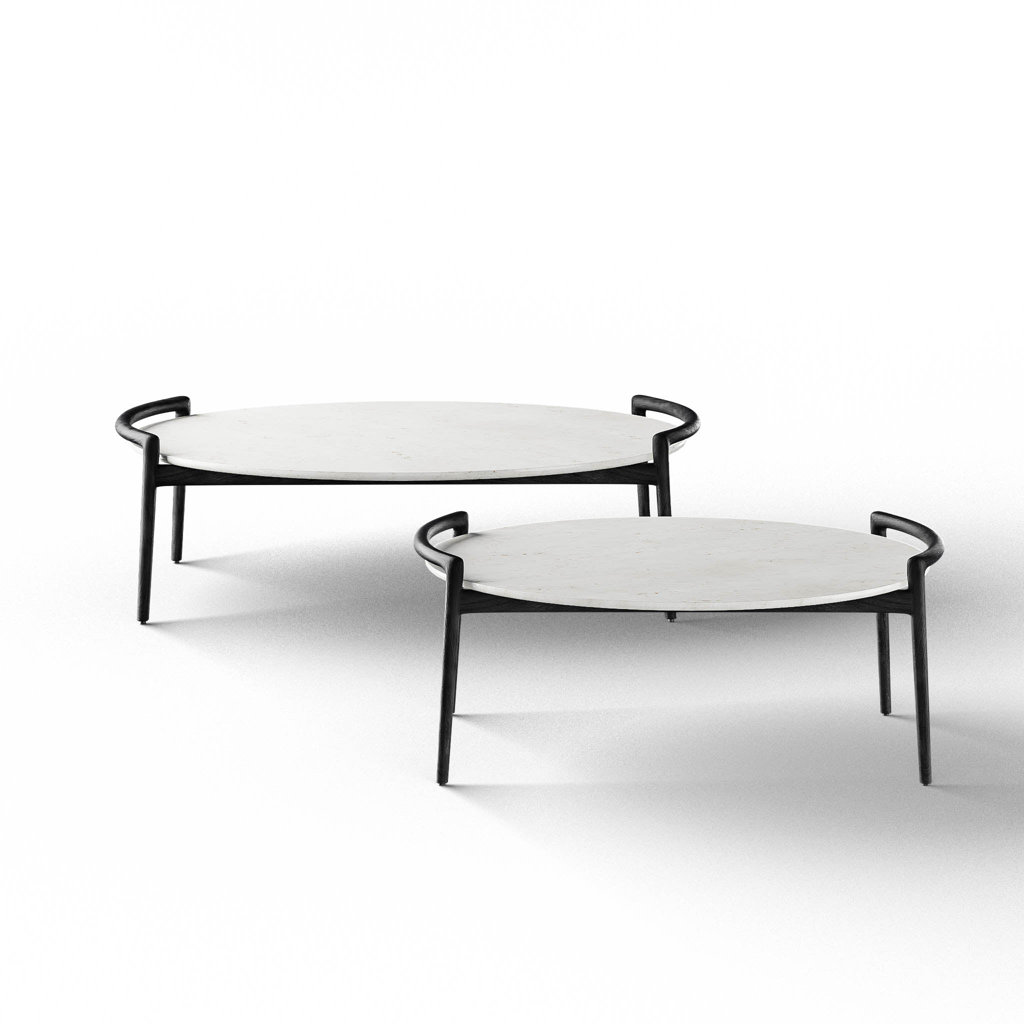 Cradle Coffee Table - L:36’’ x B:33’’ x H:15’’ In Inches / Mirror Buffing Banswada White Top; Black Distressed/Charcoal