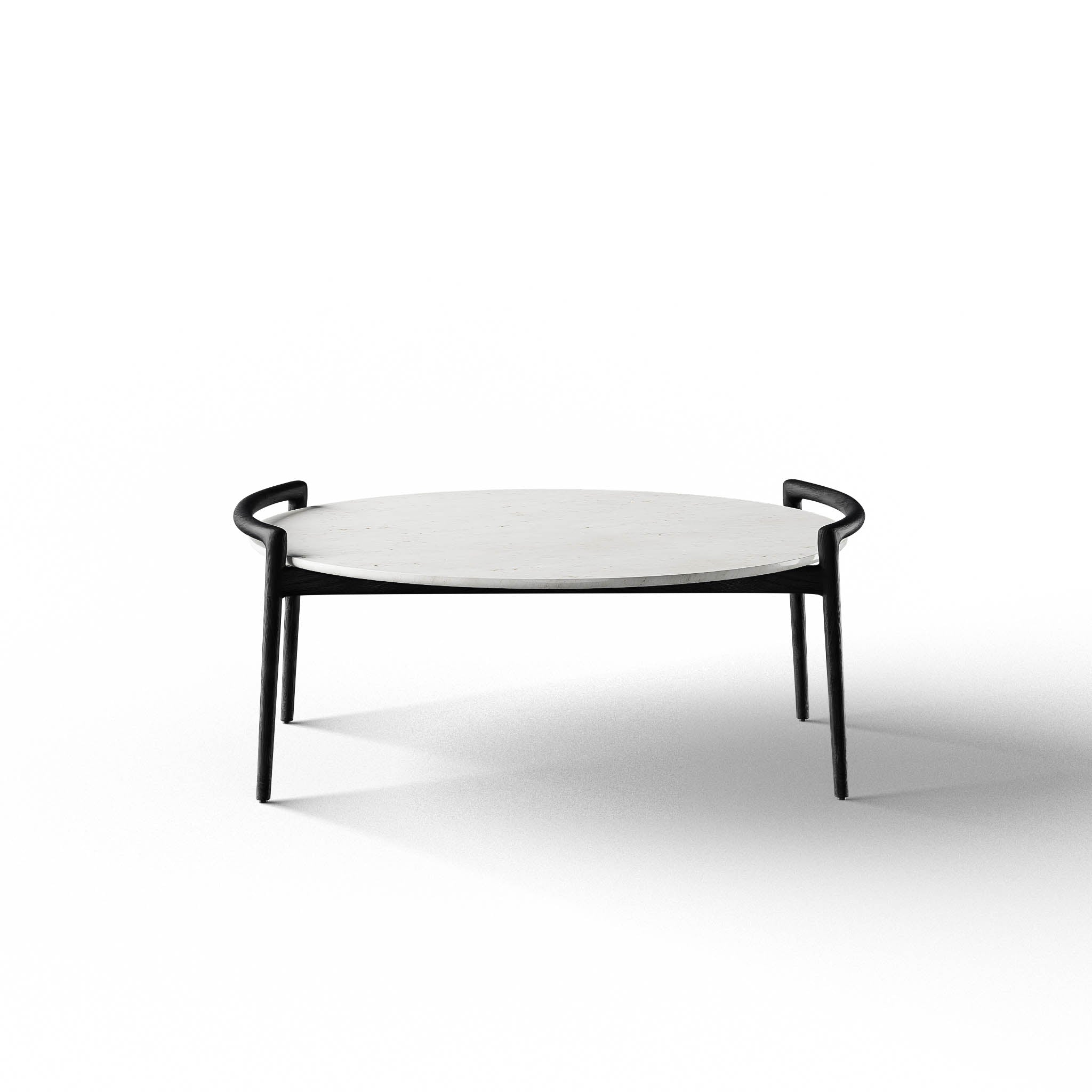 Cradle Coffee Table - L:36’’ x B:33’’ x H:15’’ In Inches / Mirror Buffing Banswada White Top; Black Distressed/Charcoal