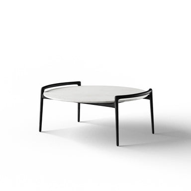Cradle Coffee Table - L:36’’ x B:33’’ x H:15’’ In Inches / Mirror Buffing Banswada White Top; Black Distressed/Charcoal