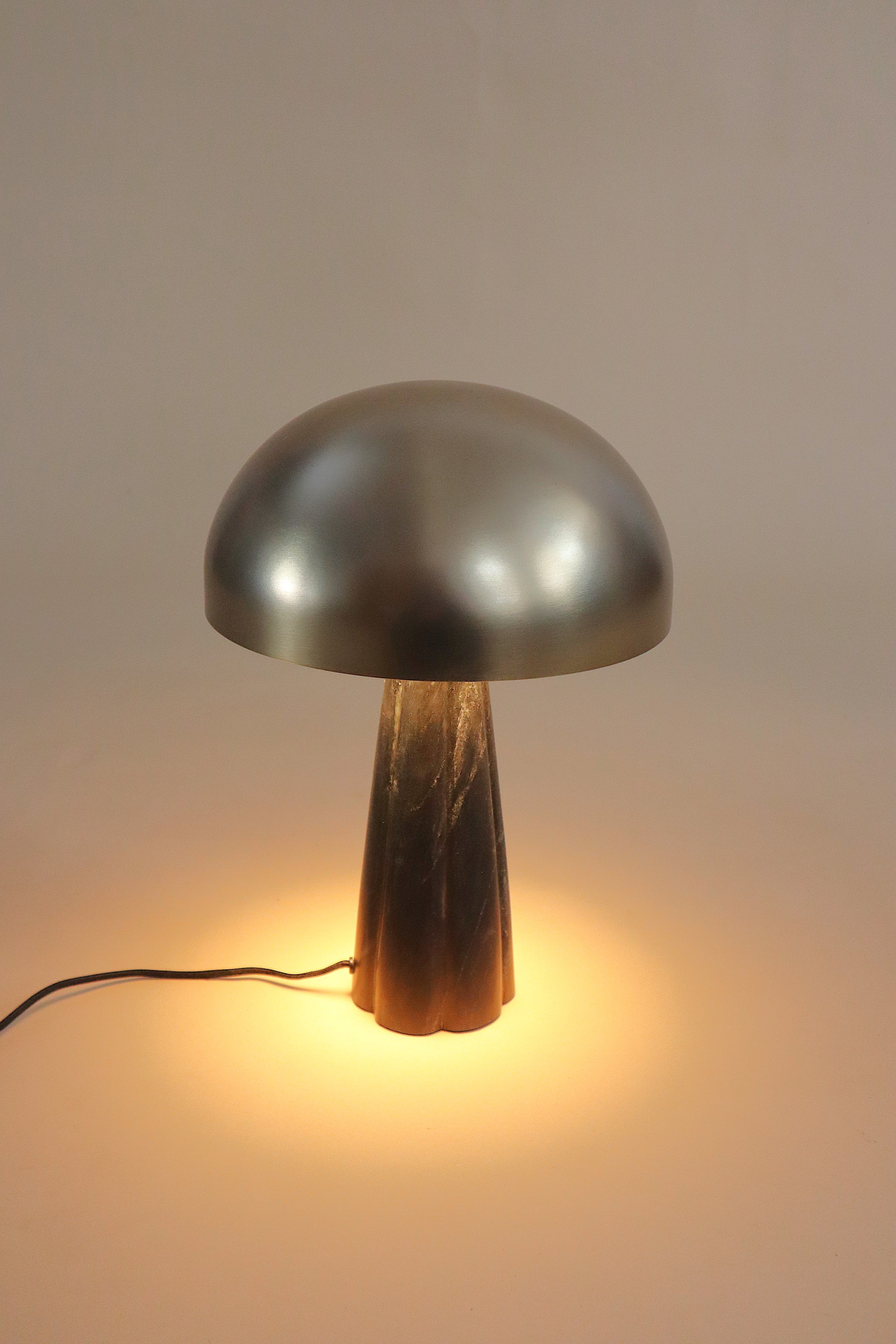 Crease Table Lamp - Dia 12” x H 17” / Brass plated Mild Steel, Black Marble - Table Lamps