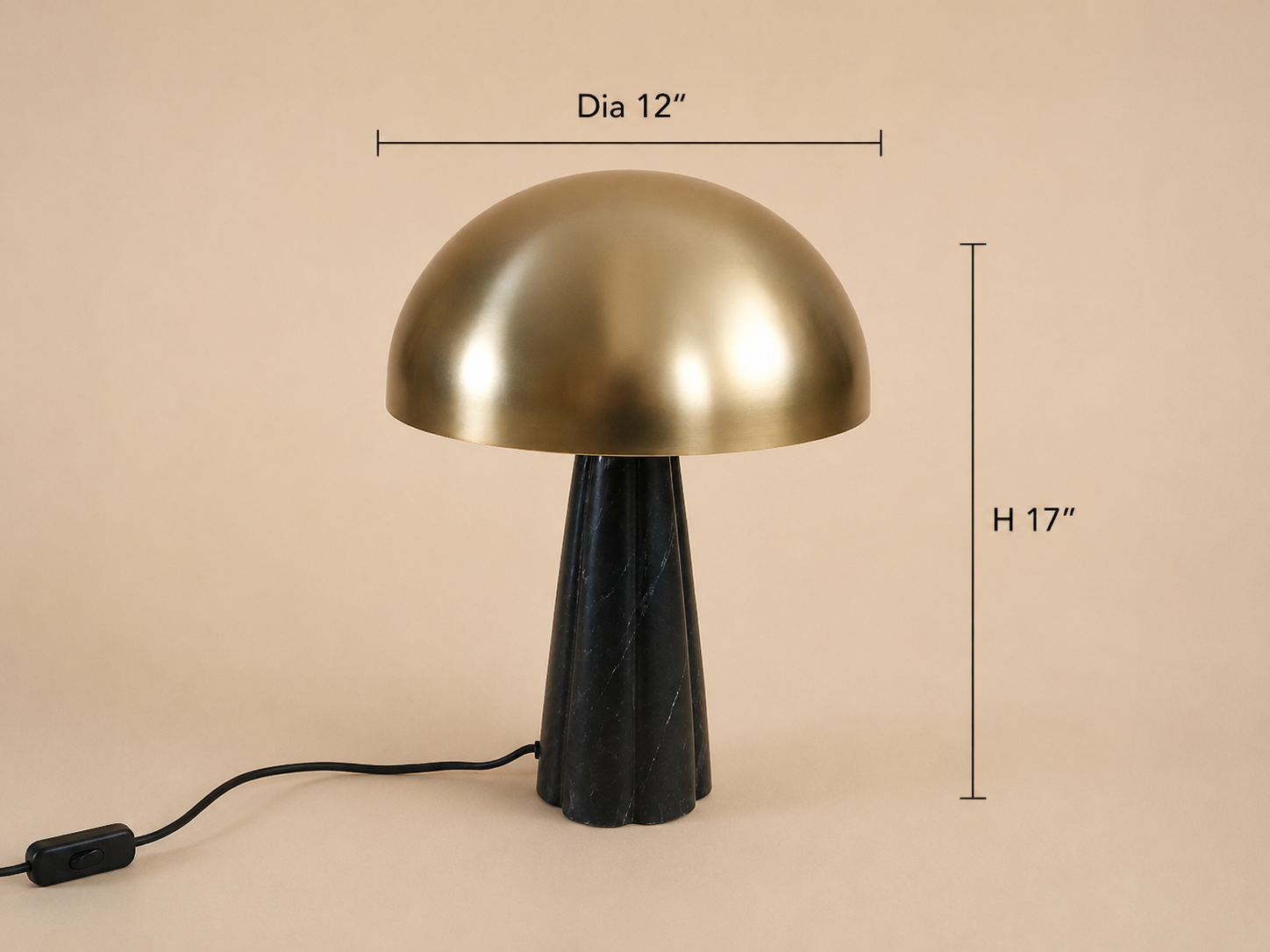 Crease Table Lamp - Dia 12” x H 17” / Brass plated & Mild Steel & Black Marble - Lighting