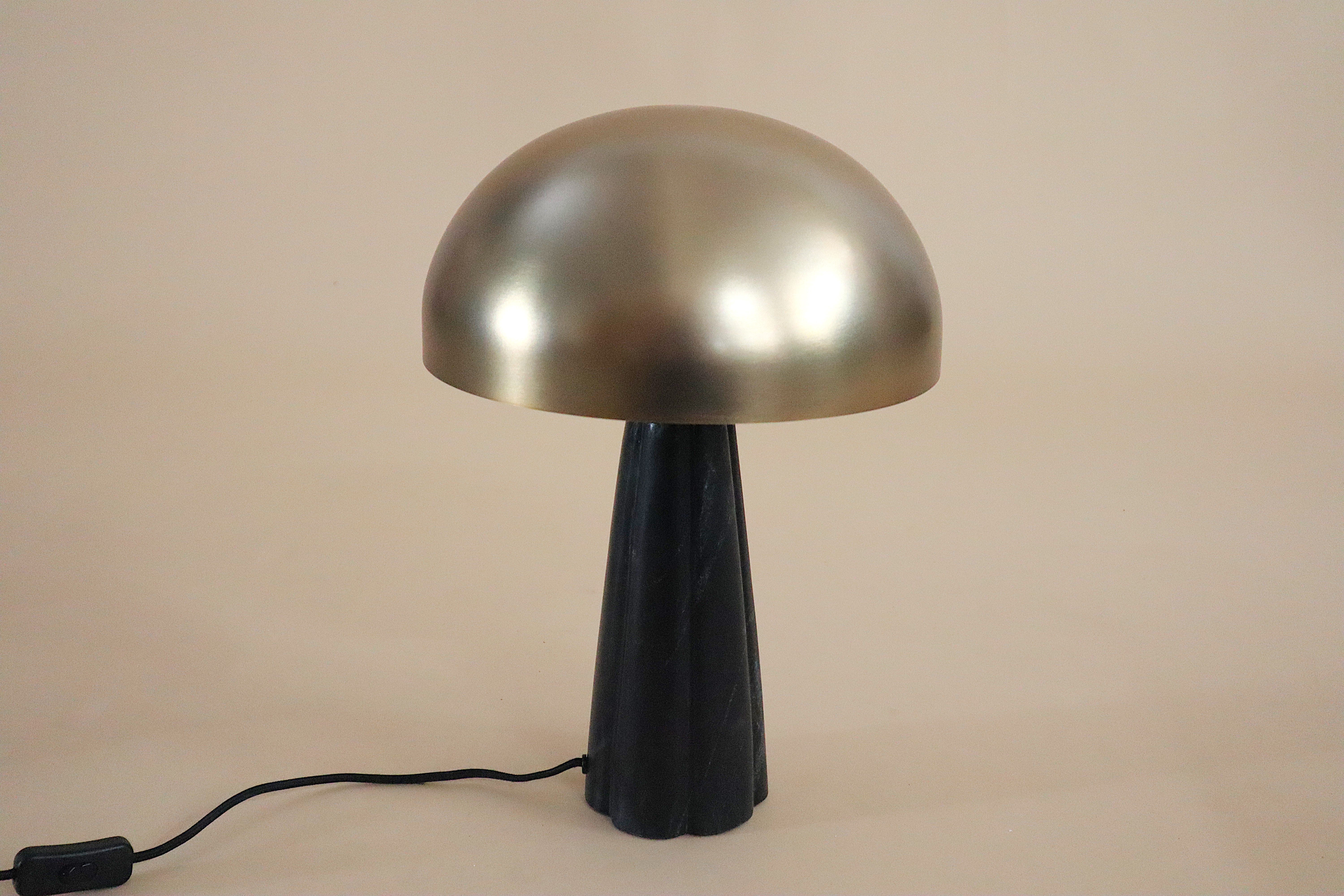 Crease Table Lamp - Dia 12” x H 17” / Brass plated Mild Steel, Black Marble - Table Lamps