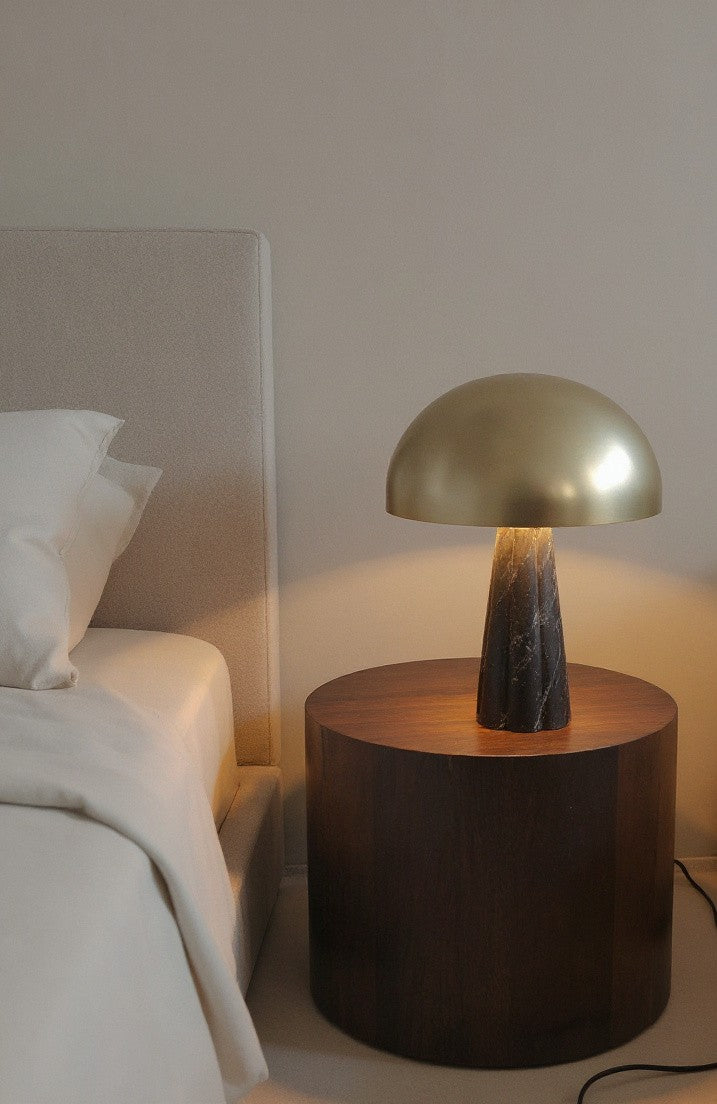 Crease Table Lamp - Dia 12” x H 17” / Brass plated Mild Steel, Black Marble - Table Lamps