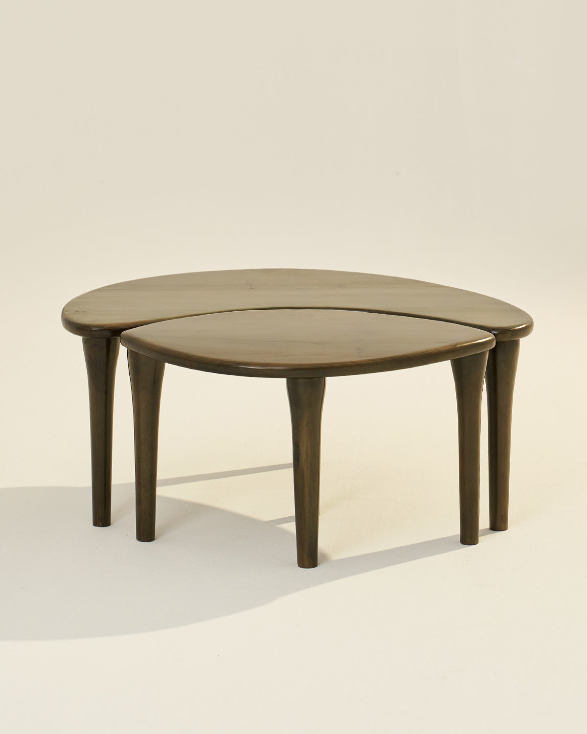 Crescent Coffee Table - Set of 2 - Green / AshWood / 85L x 85W x 40H In Cms - Indoor Furniture