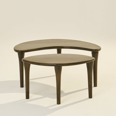 Crescent Coffee Table - Set of 2 - Green / AshWood / 85L x 85W x 40H In Cms - Indoor Furniture