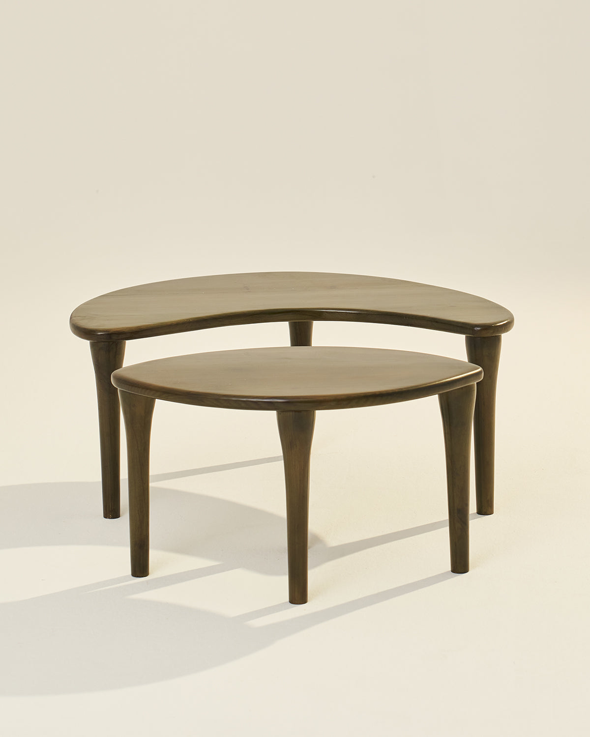 Crescent Coffee Table - Set of 2 - Green / AshWood / 85L x 85W x 40H In Cms - Indoor Furniture