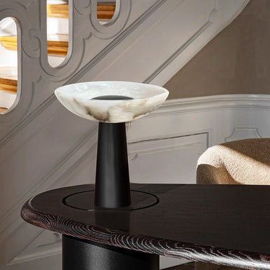 Crescent Table Lamp - Small (Top Dia: 265, Bottom Dia: 90mm, H: 280mm) / Alabaster, Stainless Steel - Lighting