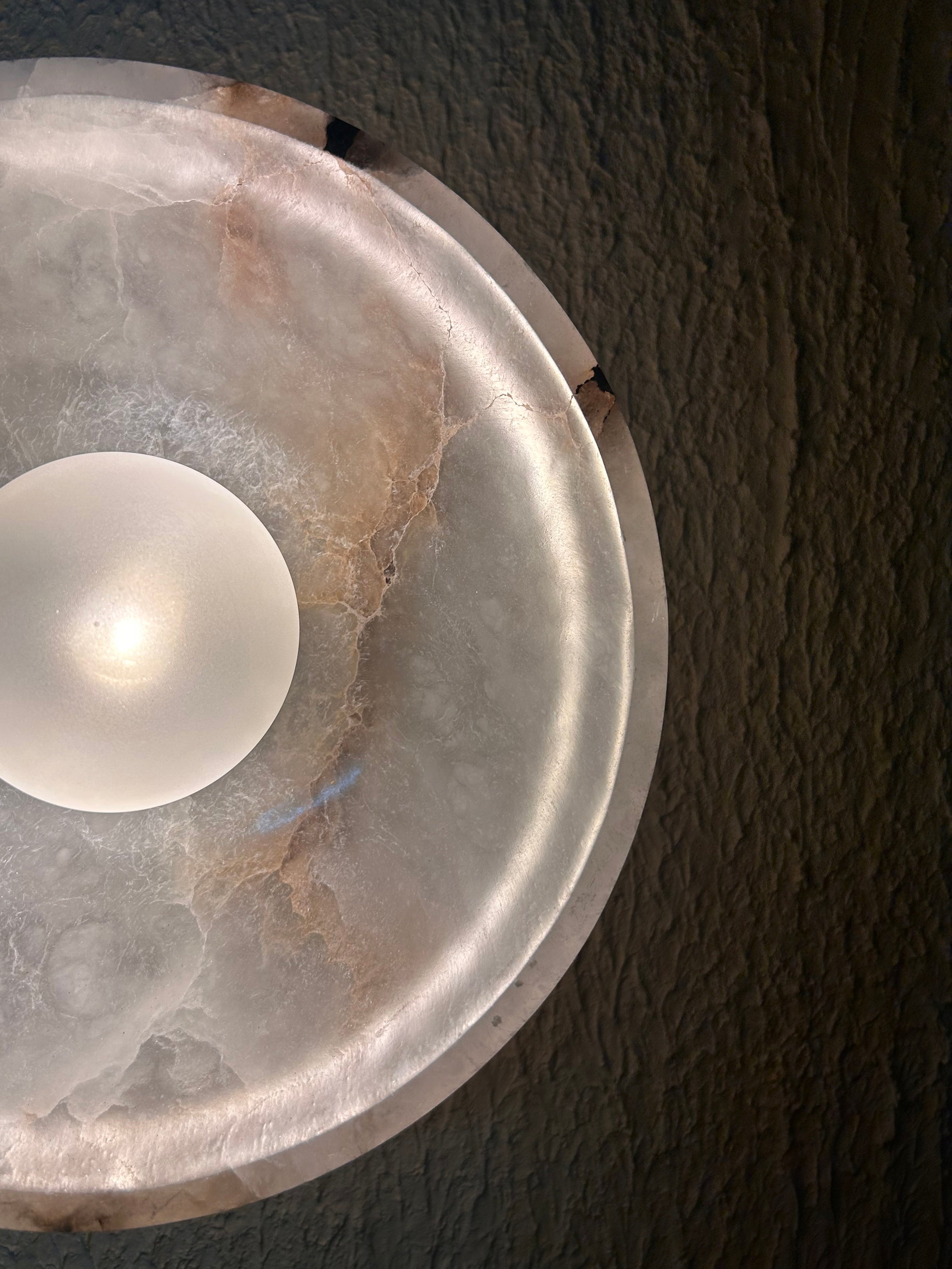Crescent Wall Light - Dia:250 x Height:125 mm / Matte Gold / Alabaster Stone and Stainless Steel - Lighting