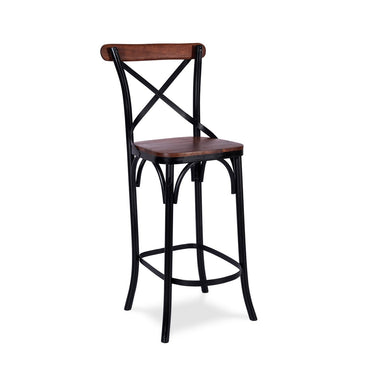 Cross Back Bar Chair - Walnut / Wood and MS / L:50 x D:45 x H:117 in cm - Indoor Furniture